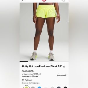 Lululemon shorts Size 8, Hotty hots